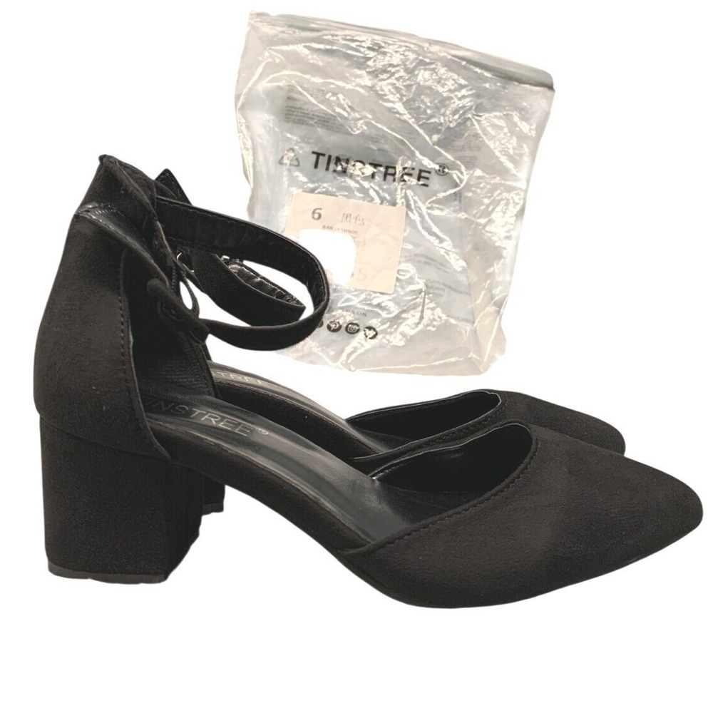 Tinstree Ankle Strap Pointed Toe Block Heel Pumps Womens 8 Black Dress Shoes